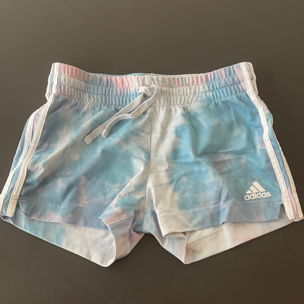 Adidas essential 3 stripe tie dye shorts
